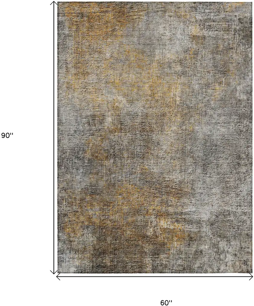 Gray Silver And Charcoal Abstract Washable Indoor Outdoor Area Rug Photo 3