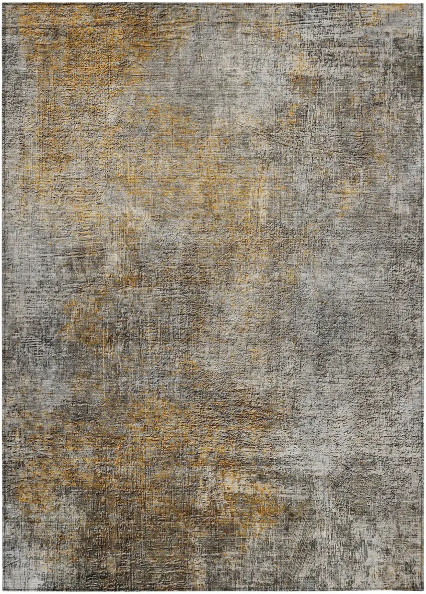 Gray Silver And Charcoal Abstract Washable Indoor Outdoor Area Rug Photo 2