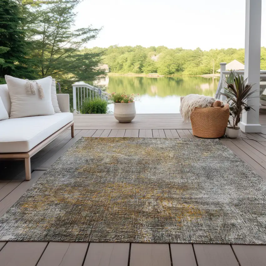 Gray Silver And Charcoal Abstract Washable Indoor Outdoor Area Rug Photo 7