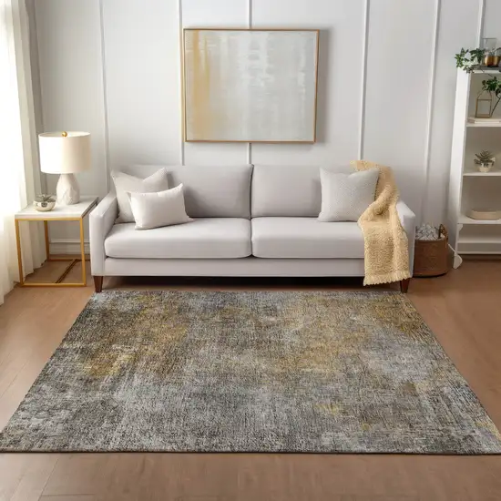 Gray Silver And Charcoal Abstract Washable Indoor Outdoor Area Rug Photo 8