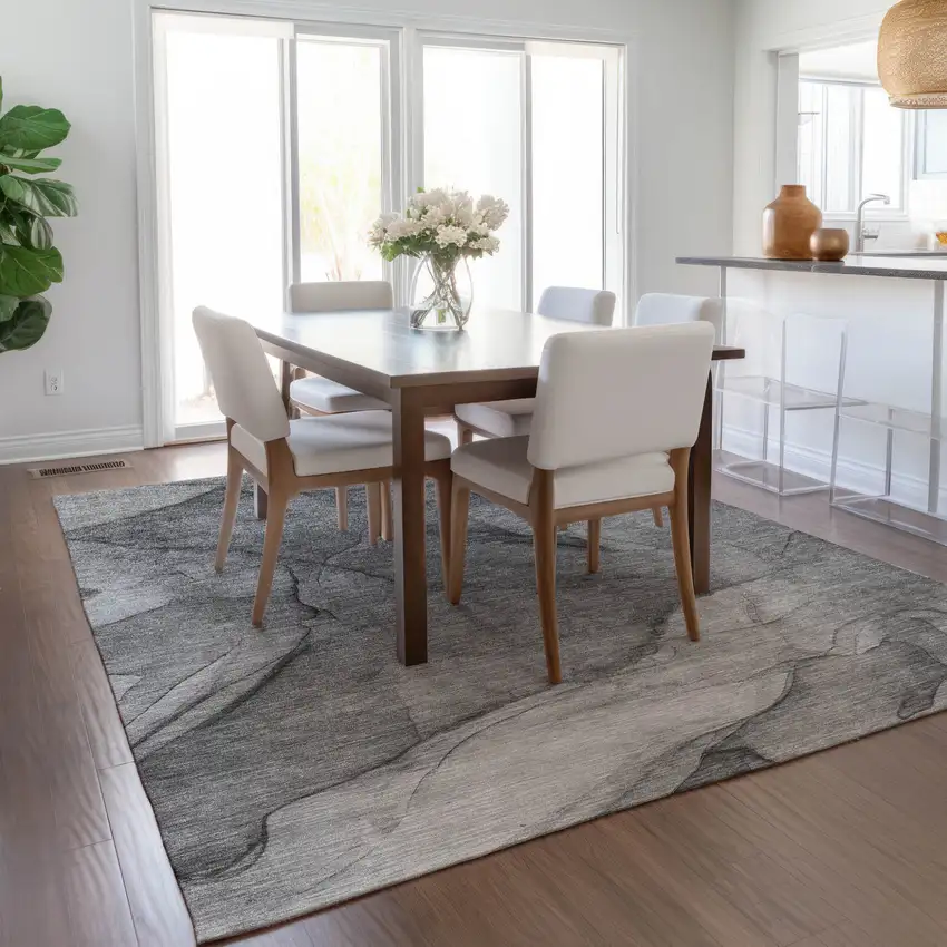 Gray Silver And Charcoal Abstract Washable Indoor Outdoor Area Rug Photo 7