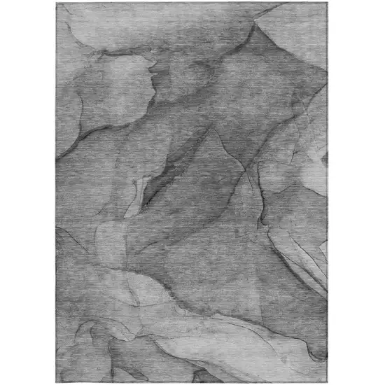 Gray Silver And Charcoal Abstract Washable Indoor Outdoor Area Rug Photo 4