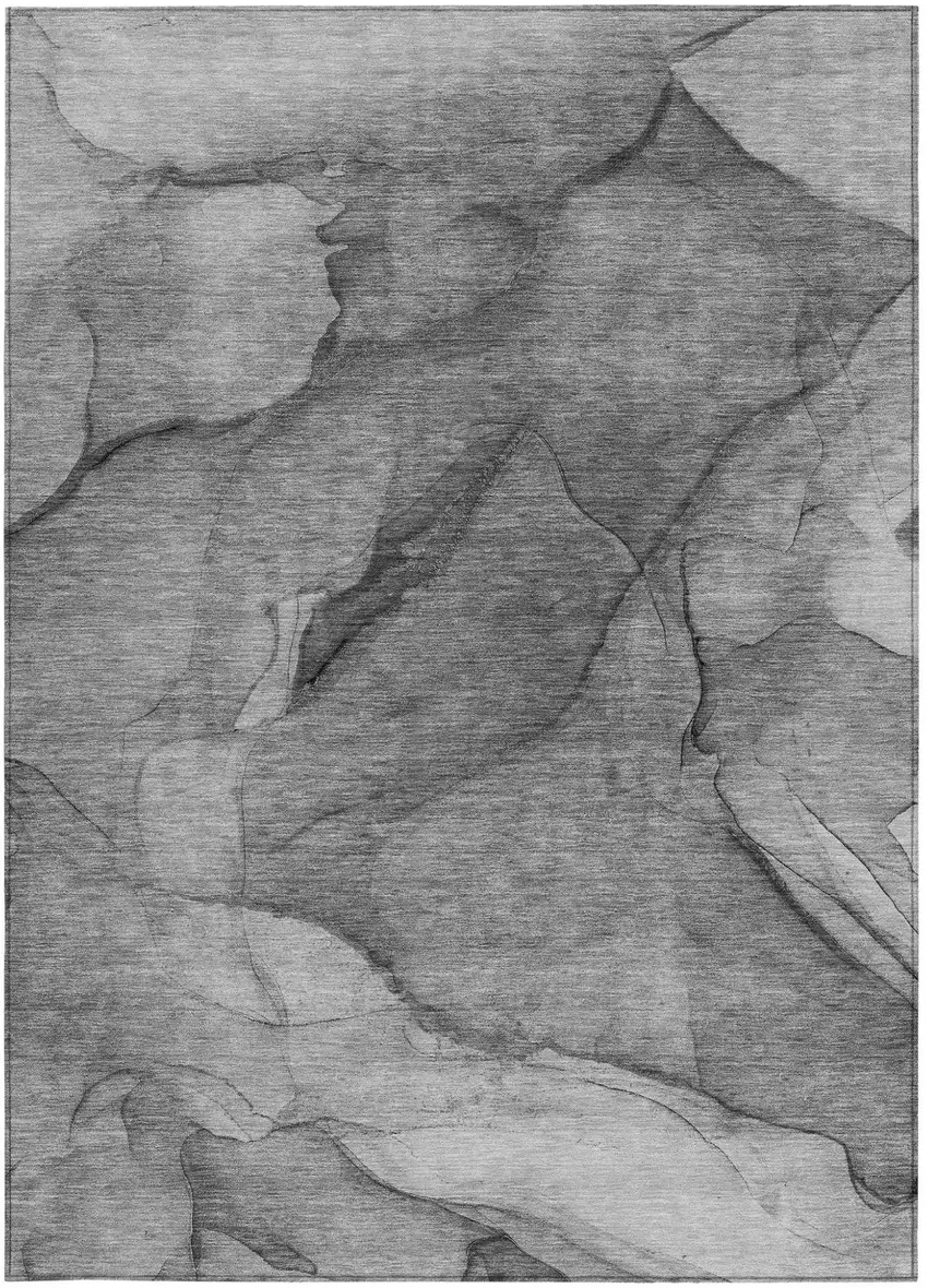 Gray Silver And Charcoal Abstract Washable Indoor Outdoor Area Rug Photo 3