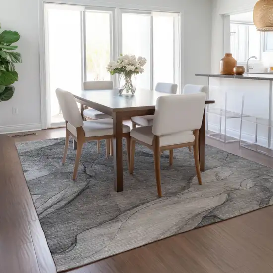Gray Silver And Charcoal Abstract Washable Indoor Outdoor Area Rug Photo 7