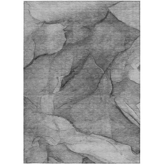 Gray Silver And Charcoal Abstract Washable Indoor Outdoor Area Rug Photo 5