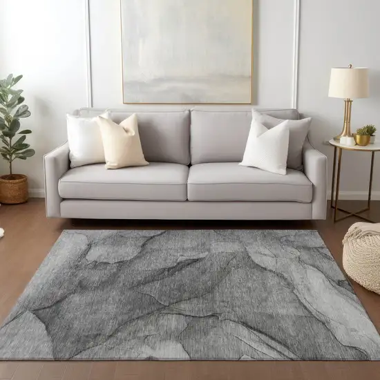 Gray Silver And Charcoal Abstract Washable Indoor Outdoor Area Rug Photo 7