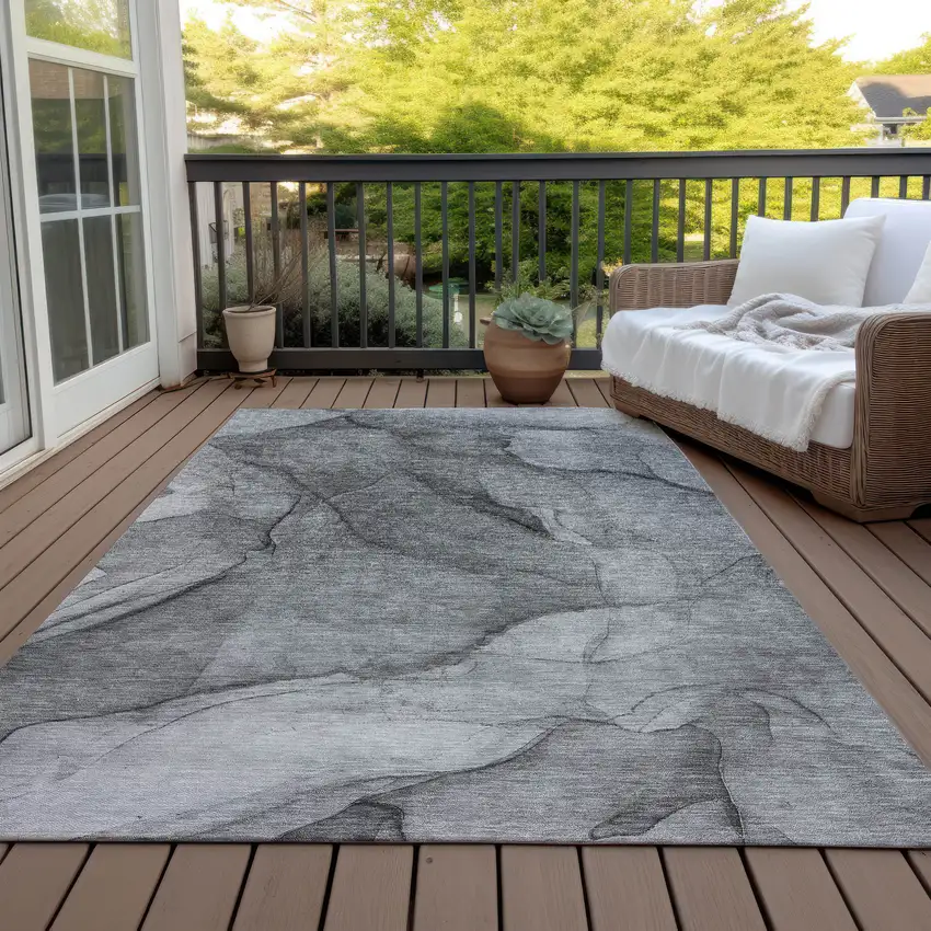 Gray Silver And Charcoal Abstract Washable Indoor Outdoor Area Rug Photo 9