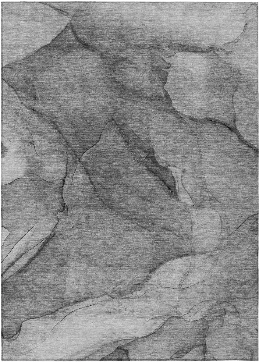 Gray Silver And Charcoal Abstract Washable Indoor Outdoor Area Rug Photo 2