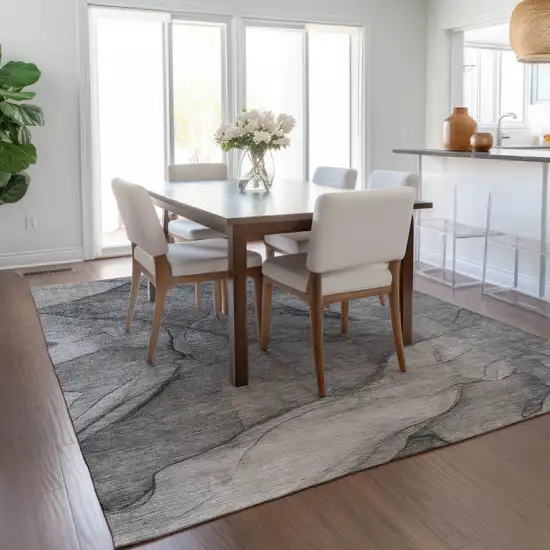 Gray Silver And Charcoal Abstract Washable Indoor Outdoor Area Rug Photo 8