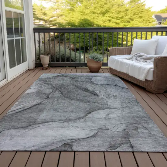 Gray Silver And Charcoal Abstract Washable Indoor Outdoor Area Rug Photo 9