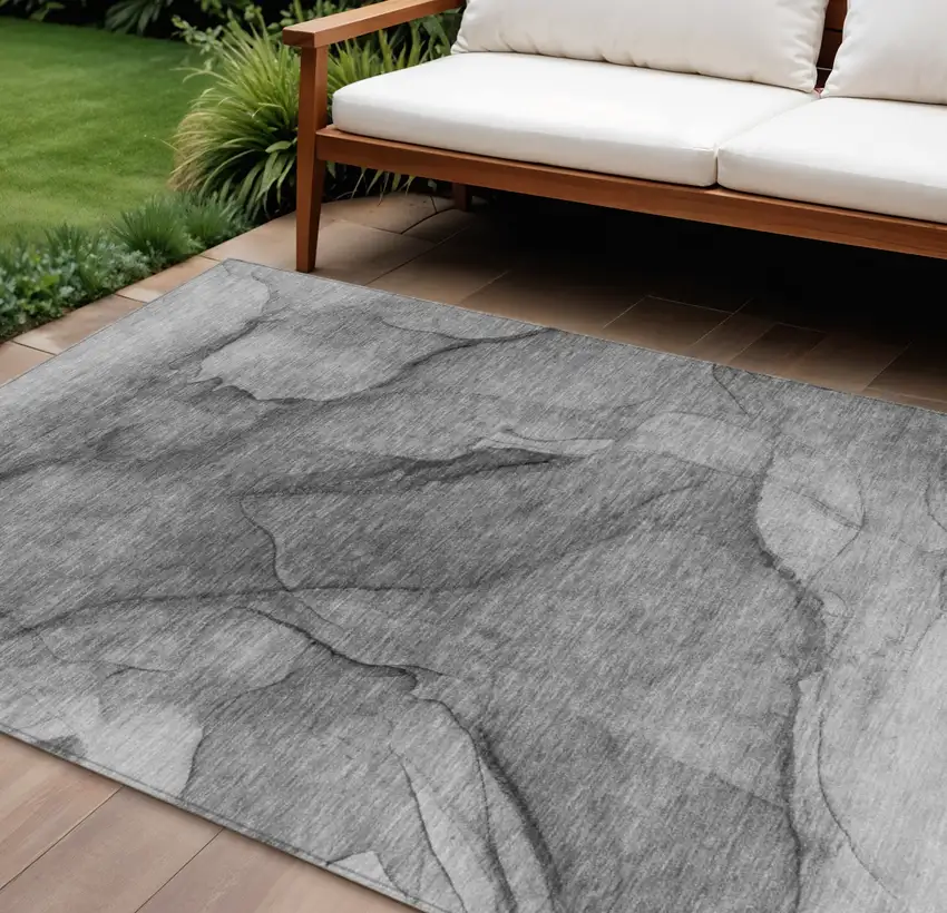 Gray Silver And Charcoal Abstract Washable Indoor Outdoor Area Rug Photo 1