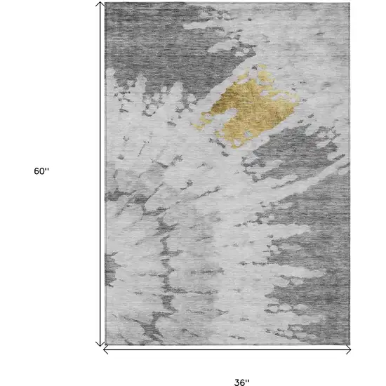Gray Silver And Charcoal Abstract Washable Indoor Outdoor Area Rug Photo 3