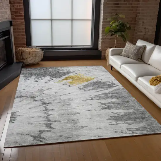 Gray Silver And Charcoal Abstract Washable Indoor Outdoor Area Rug Photo 8