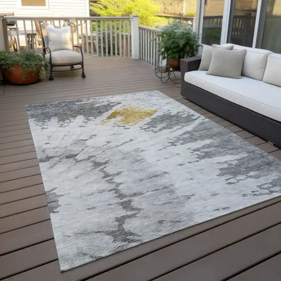 Gray Silver And Charcoal Abstract Washable Indoor Outdoor Area Rug Photo 9