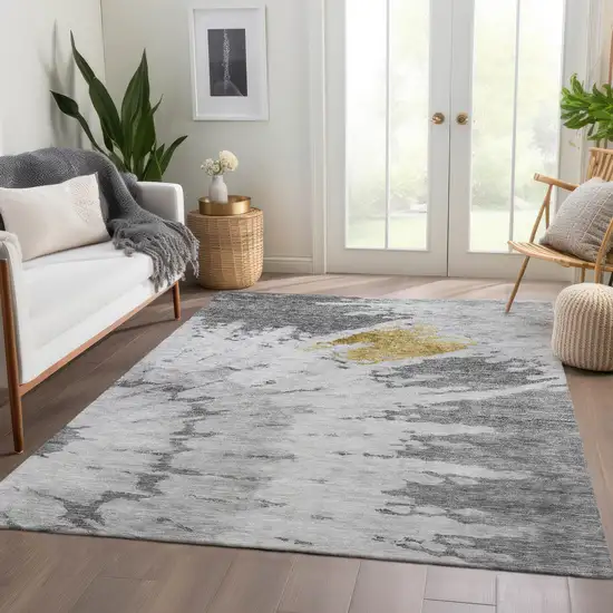 Gray Silver And Charcoal Abstract Washable Indoor Outdoor Area Rug Photo 7
