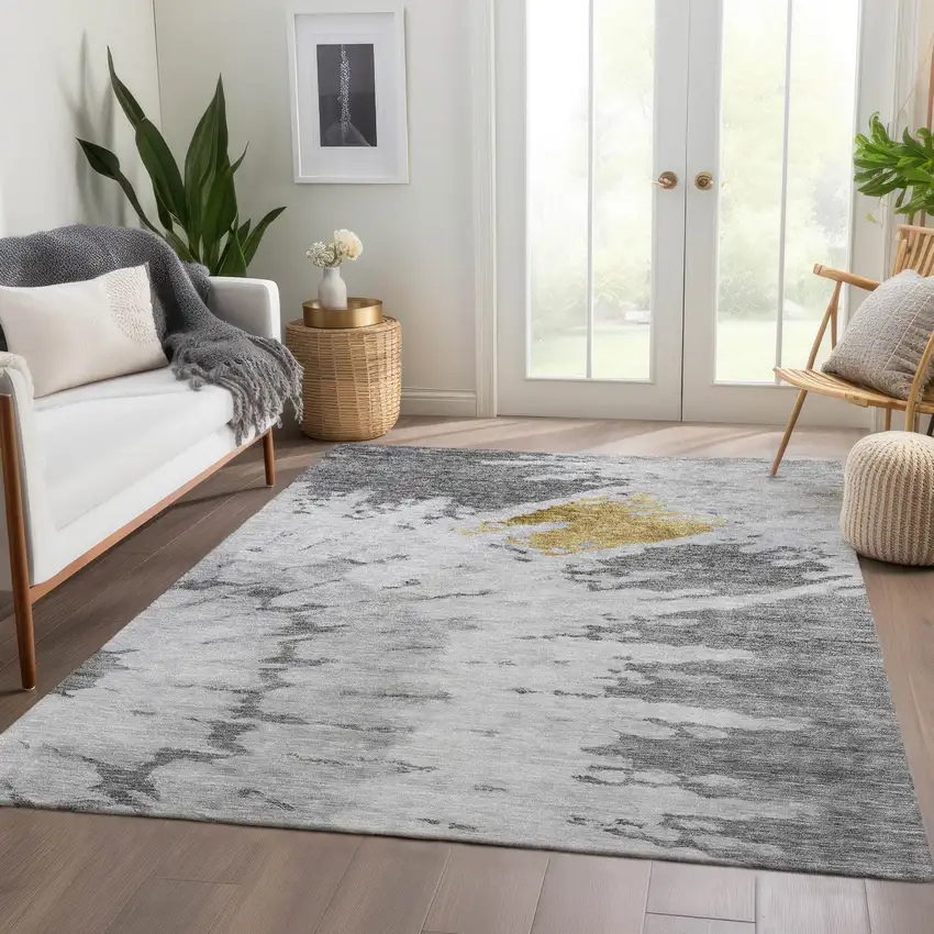Gray Silver And Charcoal Abstract Washable Indoor Outdoor Area Rug Photo 7