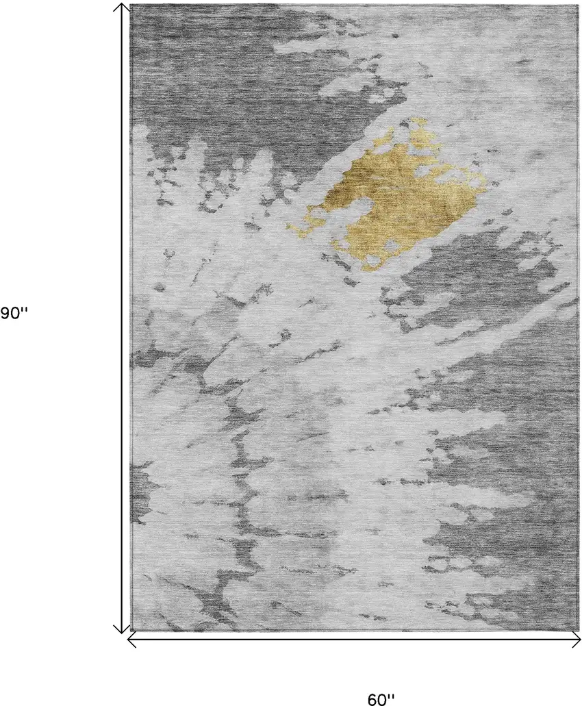 Gray Silver And Charcoal Abstract Washable Indoor Outdoor Area Rug Photo 3