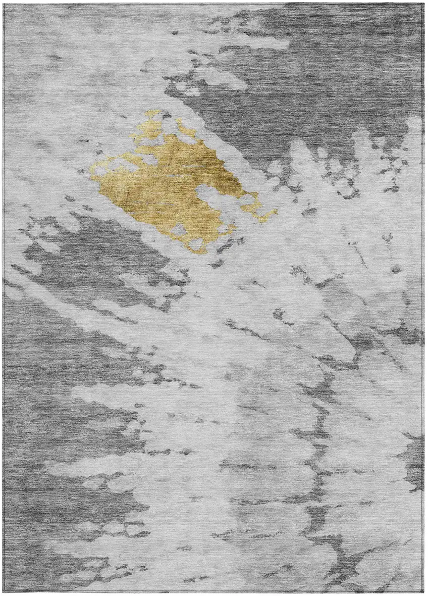 Gray Silver And Charcoal Abstract Washable Indoor Outdoor Area Rug Photo 5