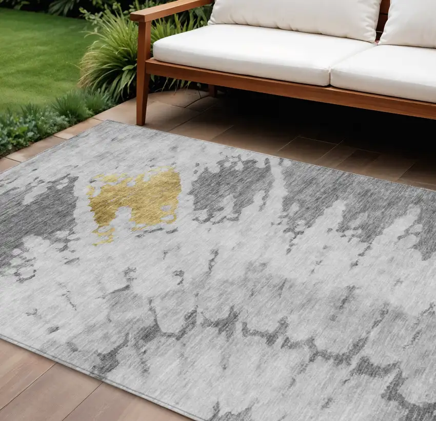 Gray Silver And Charcoal Abstract Washable Indoor Outdoor Area Rug Photo 1