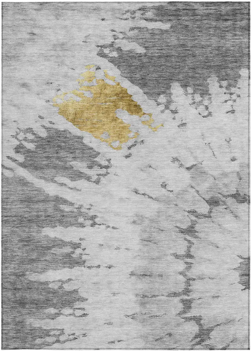 Gray Silver And Charcoal Abstract Washable Indoor Outdoor Area Rug Photo 5