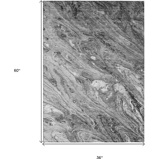Gray Silver And Charcoal Abstract Washable Indoor Outdoor Area Rug Photo 3