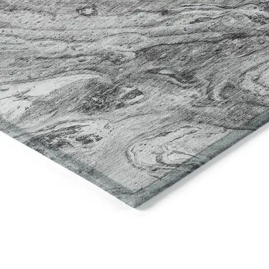 Gray Silver And Charcoal Abstract Washable Indoor Outdoor Area Rug Photo 4