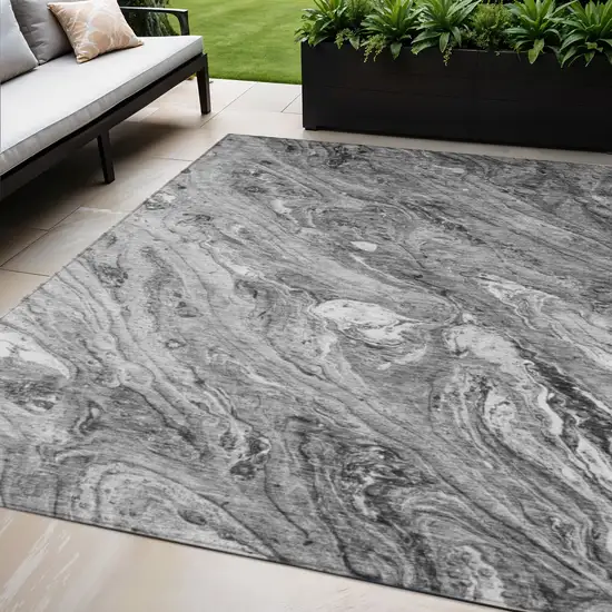 Gray Silver And Charcoal Abstract Washable Indoor Outdoor Area Rug Photo 1