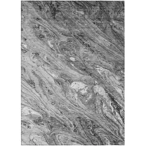 Photo of Gray Silver And Charcoal Abstract Washable Indoor Outdoor Area Rug