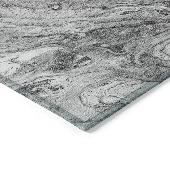 Gray Silver And Charcoal Abstract Washable Indoor Outdoor Area Rug Photo 3