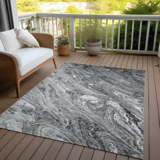Gray Silver And Charcoal Abstract Washable Indoor Outdoor Area Rug Photo 6