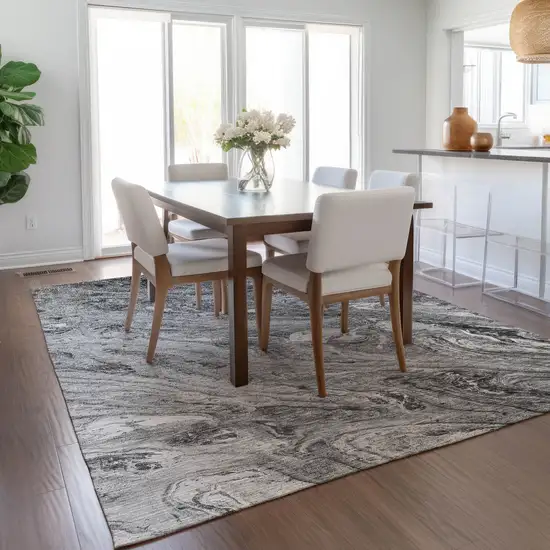 Gray Silver And Charcoal Abstract Washable Indoor Outdoor Area Rug Photo 8