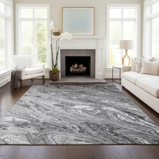 Gray Silver And Charcoal Abstract Washable Indoor Outdoor Area Rug Photo 7