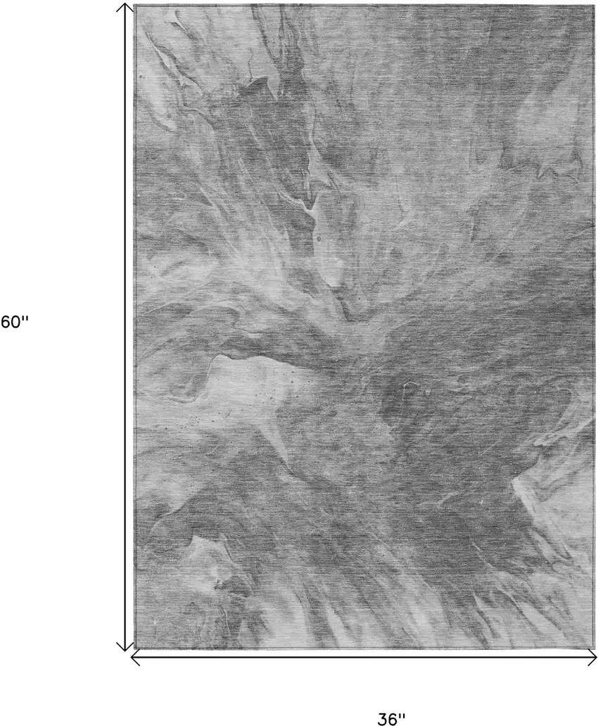 Gray Silver And Charcoal Abstract Washable Indoor Outdoor Area Rug Photo 3