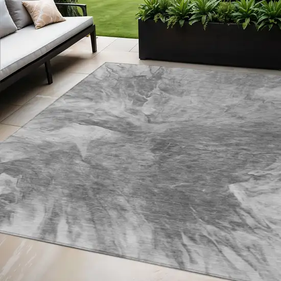 Gray Silver And Charcoal Abstract Washable Indoor Outdoor Area Rug Photo 1