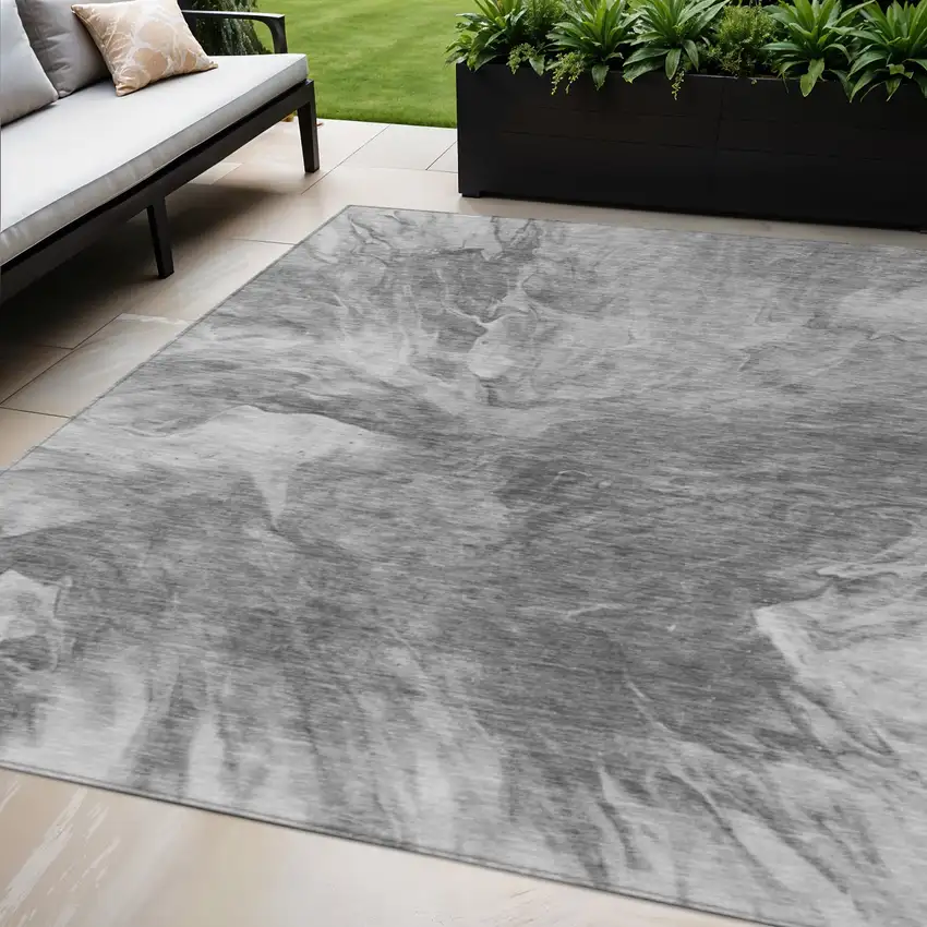 Gray Silver And Charcoal Abstract Washable Indoor Outdoor Area Rug Photo 1