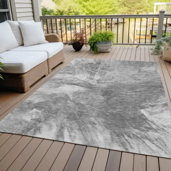 Gray Silver And Charcoal Abstract Washable Indoor Outdoor Area Rug Photo 6