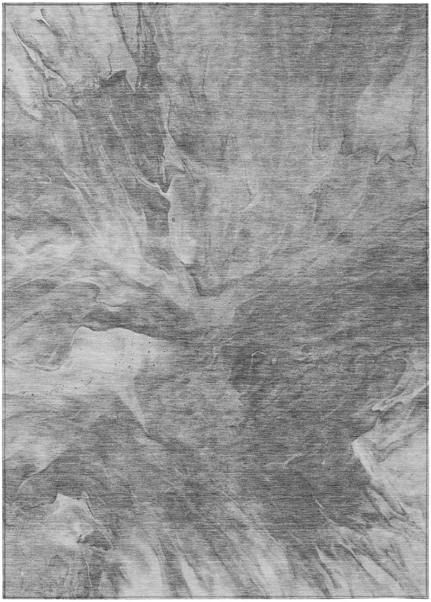 Gray Silver And Charcoal Abstract Washable Indoor Outdoor Area Rug Photo 1