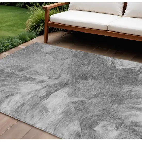 Gray Silver And Charcoal Abstract Washable Indoor Outdoor Area Rug Photo 1