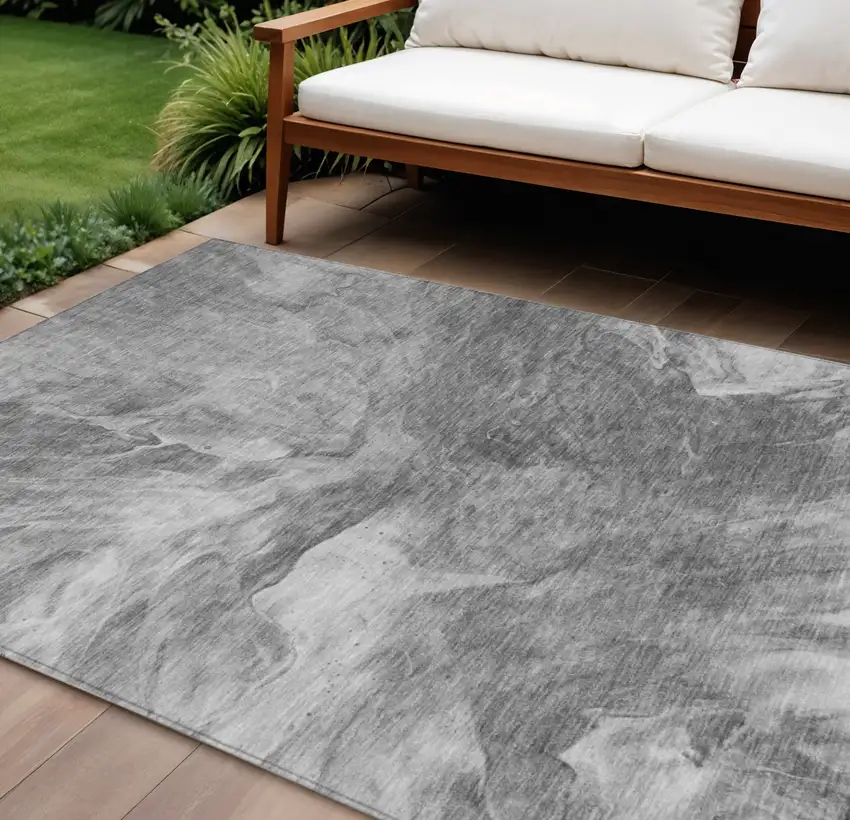 Gray Silver And Charcoal Abstract Washable Indoor Outdoor Area Rug Photo 1