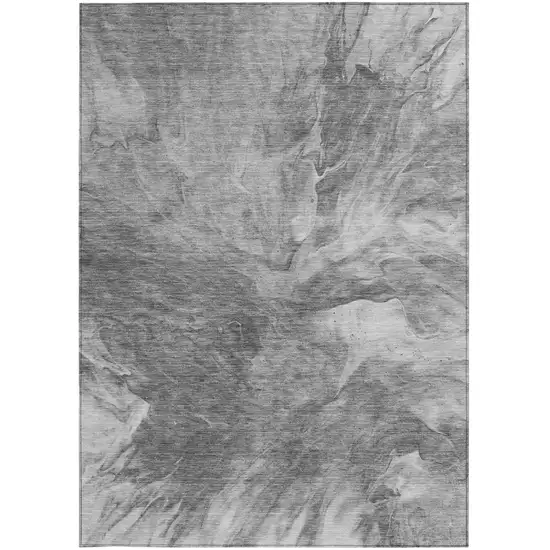 Gray Silver And Charcoal Abstract Washable Indoor Outdoor Area Rug Photo 5