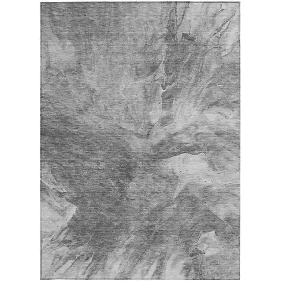 Gray Silver And Charcoal Abstract Washable Indoor Outdoor Area Rug Photo 5