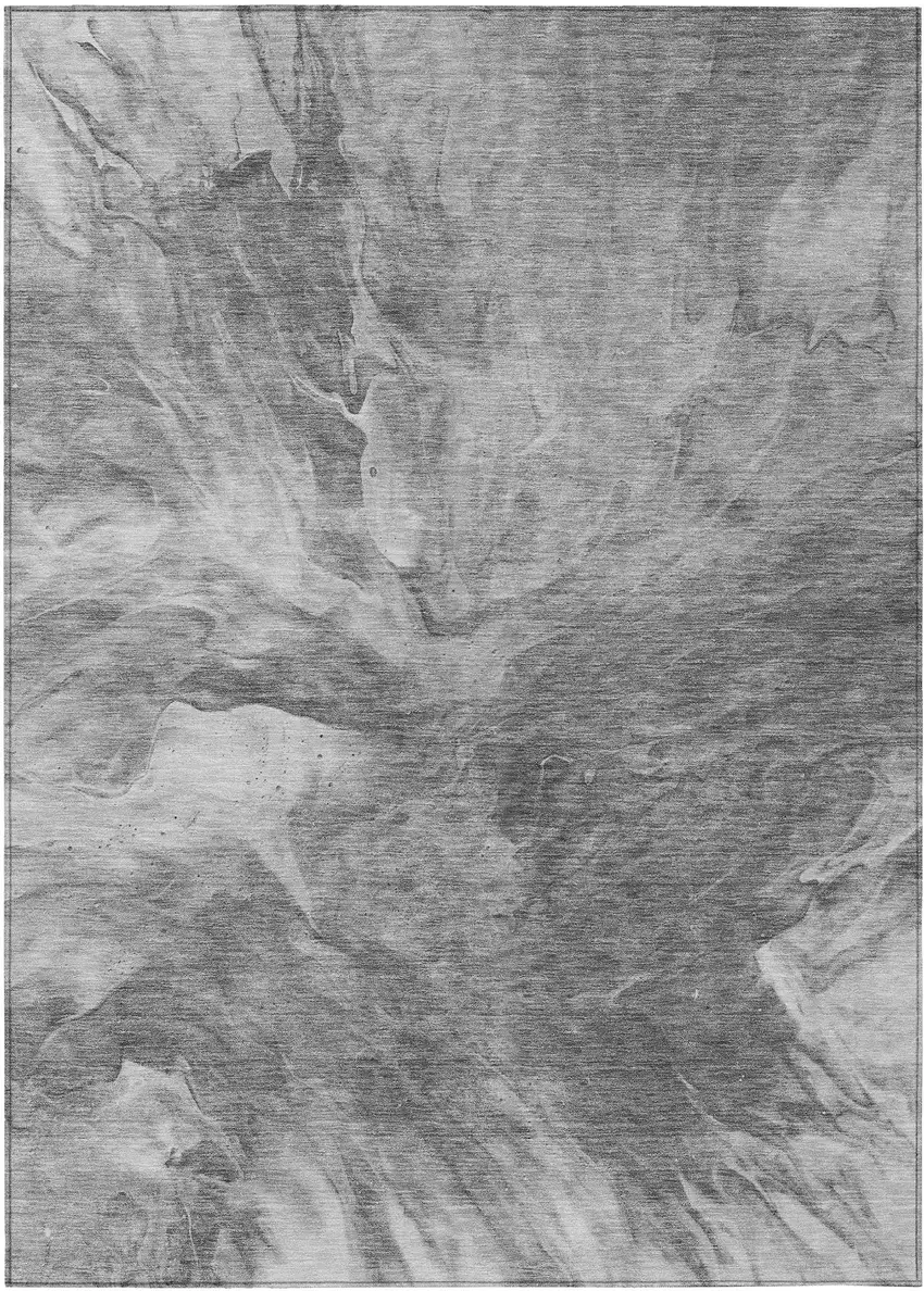 Gray Silver And Charcoal Abstract Washable Indoor Outdoor Area Rug Photo 1