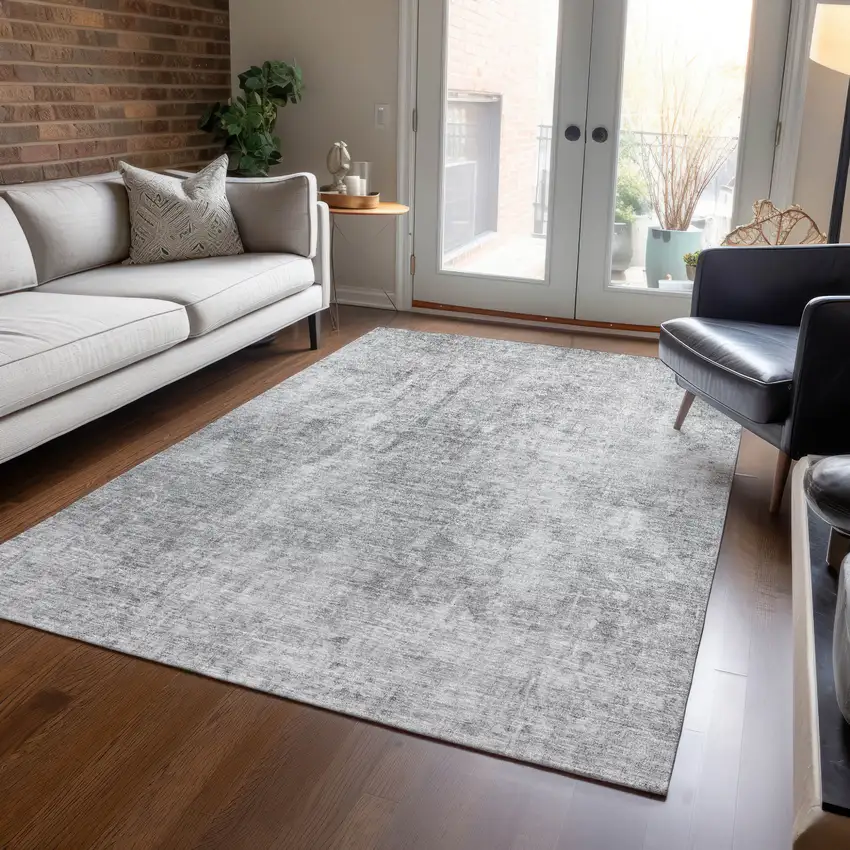 Gray Silver And Charcoal Abstract Washable Indoor Outdoor Area Rug Photo 8