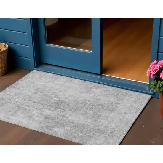 Gray Silver And Charcoal Abstract Washable Indoor Outdoor Area Rug Photo 1