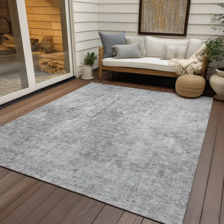 Gray Silver And Charcoal Abstract Washable Indoor Outdoor Area Rug Photo 9