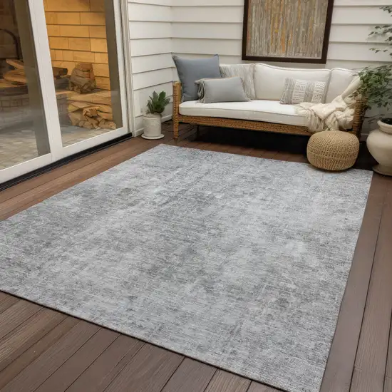 Gray Silver And Charcoal Abstract Washable Indoor Outdoor Area Rug Photo 9