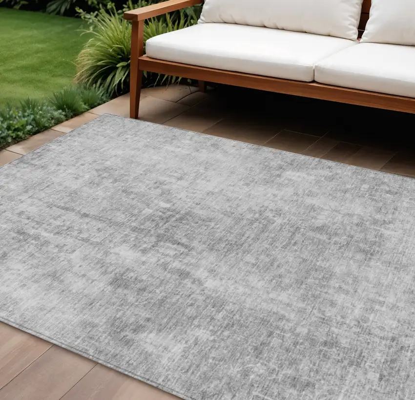 Gray Silver And Charcoal Abstract Washable Indoor Outdoor Area Rug Photo 1
