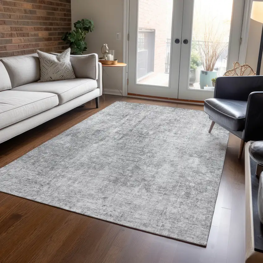Gray Silver And Charcoal Abstract Washable Indoor Outdoor Area Rug Photo 8