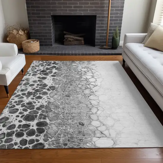 Gray Silver And Charcoal Abstract Washable Indoor Outdoor Area Rug Photo 7
