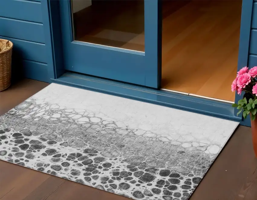 Gray Silver And Charcoal Abstract Washable Indoor Outdoor Area Rug Photo 1